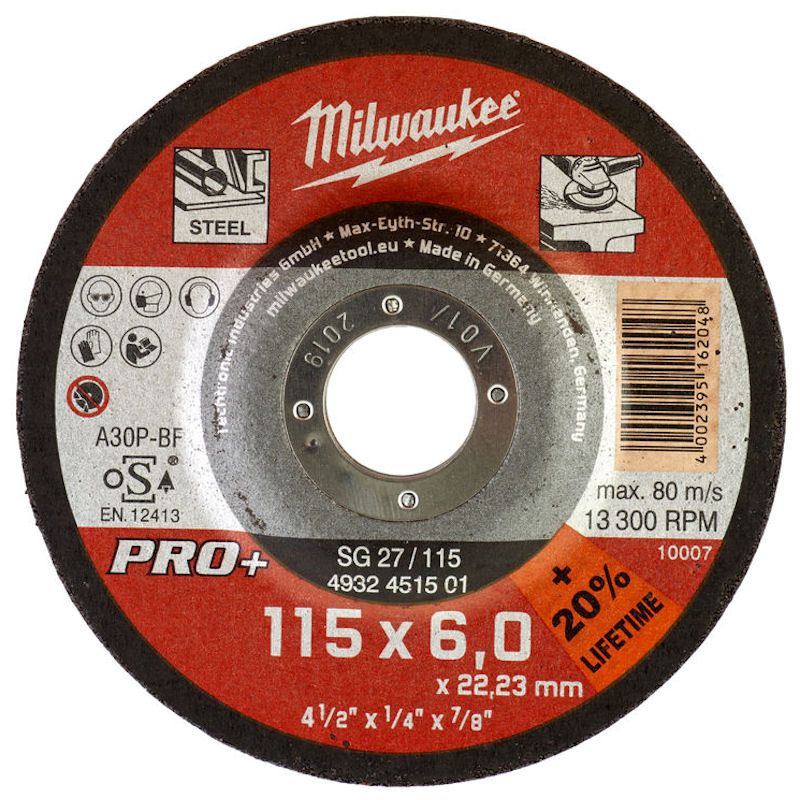 Milwaukee 115mm x 6mm SG 27 PRO+ Metal Grinding Disc