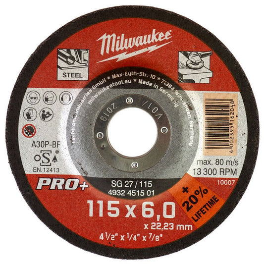 Milwaukee 115mm x 6mm SG 27 PRO+ Metal Grinding Disc