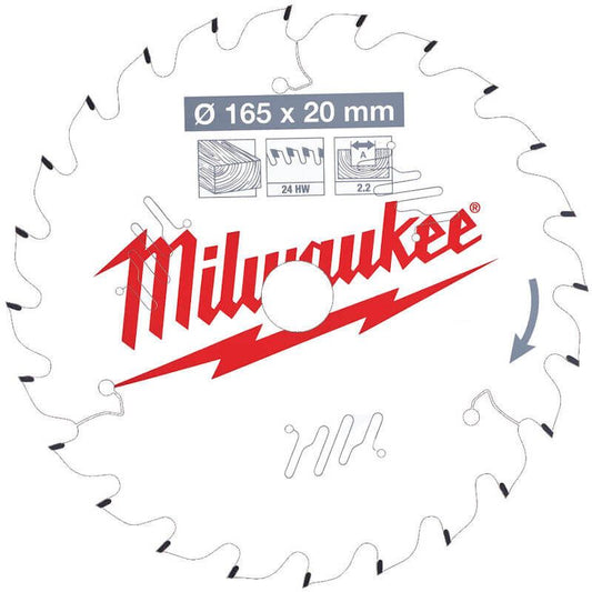 Milwaukee Milwaukee 165mm x 20mm x 24T Circular Saw Blade with Anti-Friction Coating