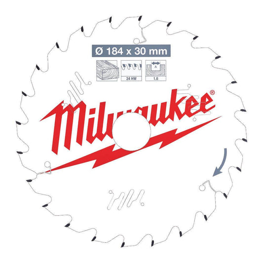 Milwaukee 184mm x 30mm x 24T Circular Saw Blade with Anti-Friction Coating