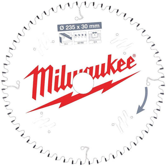 Milwaukee 235mm x 30mm x 60T Circular Saw Blade with Anti-Friction Coating