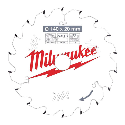 Milwaukee ATB Circular Saw Blade 140mm x 20mm 18T