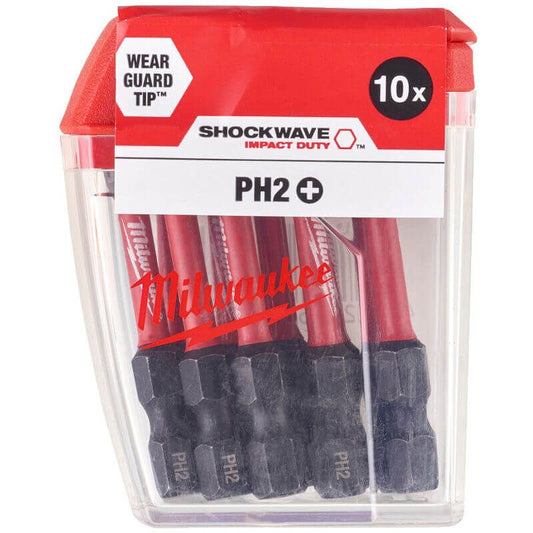 Milwaukee 10 Piece SHOCKWAVE™ Impact Duty Screwdriver Bits PH2 x 50mm