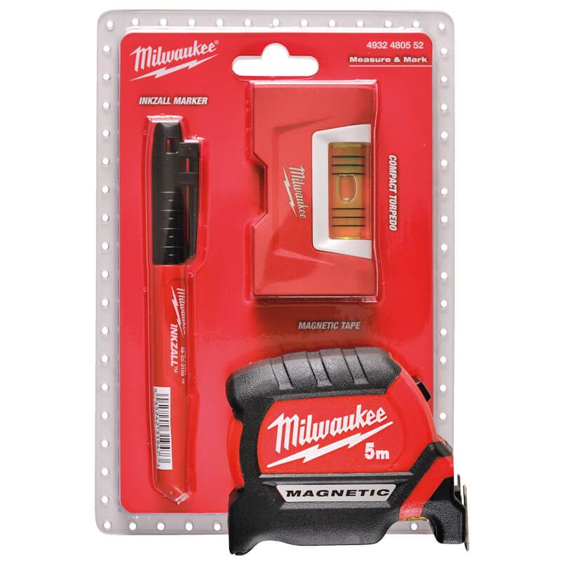 Milwaukee 5m Tape Measure, Marking and Spirit Level Set