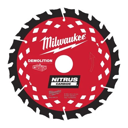 Milwaukee 190mm x 30mm 24T NITRUS CARBIDE CSB for Jobsite Demolition