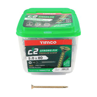 TIMCO 5.0 x 80mm C2 Strong Fix Premium Wood Screw, Countersunk Pozi, Steel Zinc / Yellow Plated (Tub of 350)