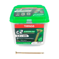 TIMCO 5.0 x 100mm C2 Strong Fix Premium Wood Screw, Countersunk Pozi, Steel Zinc / Yellow Plated (Tub of 300)