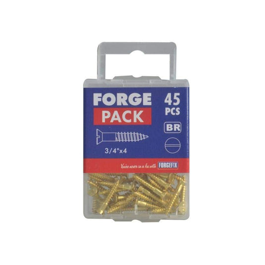 Forgefix Wood Screw Slotted Countersunk Brass 3/4"x4 Forgepack of 45