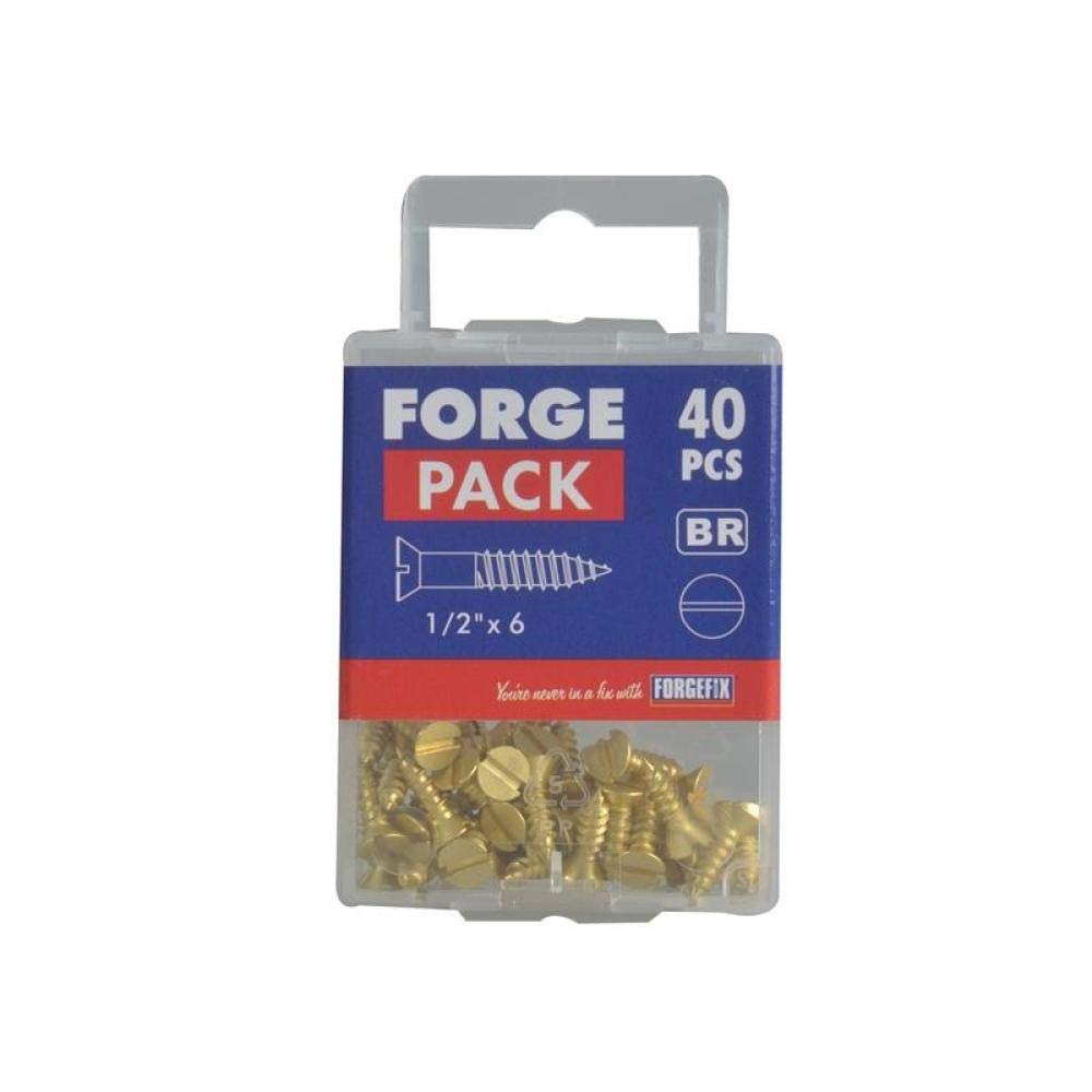 Forgefix Wood Screw Slotted Countersunk Brass 1/2"x6 Forgepack of 40