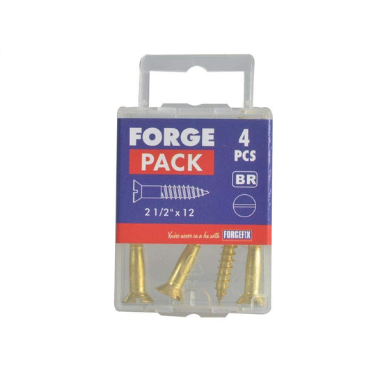 Forgefix Wood Screw Slotted Countersunk Brass 2 1/2"x12 Forgepack of 4