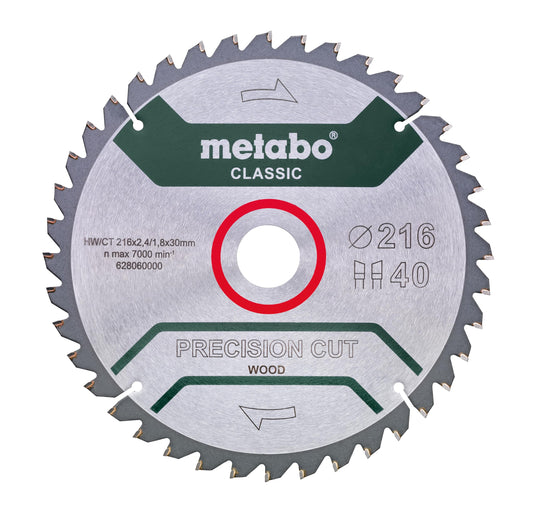 Metabo Precision Cut Wood Circular Saw Blade - 216 x 30mm x 40T