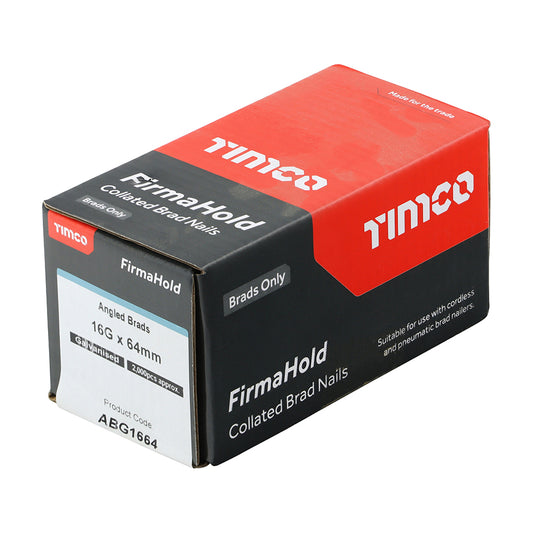 TIMCO Firmahold Collated Brad Nails - 16 Gauge x 64mm - Angled - Galvanised - Box of 2000