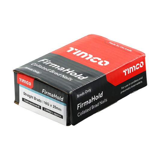 TIMCO FirmaHold Collated Brad Nails - 16 Gauge x 25mm - Straight - Galvanised - Box of 2000