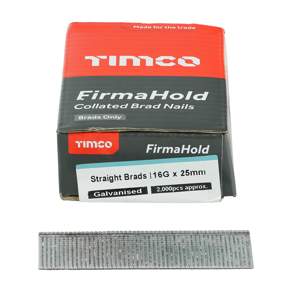 TIMCO FirmaHold Collated Brad Nails - 16 Gauge x 25mm - Straight - Galvanised - Box of 2000