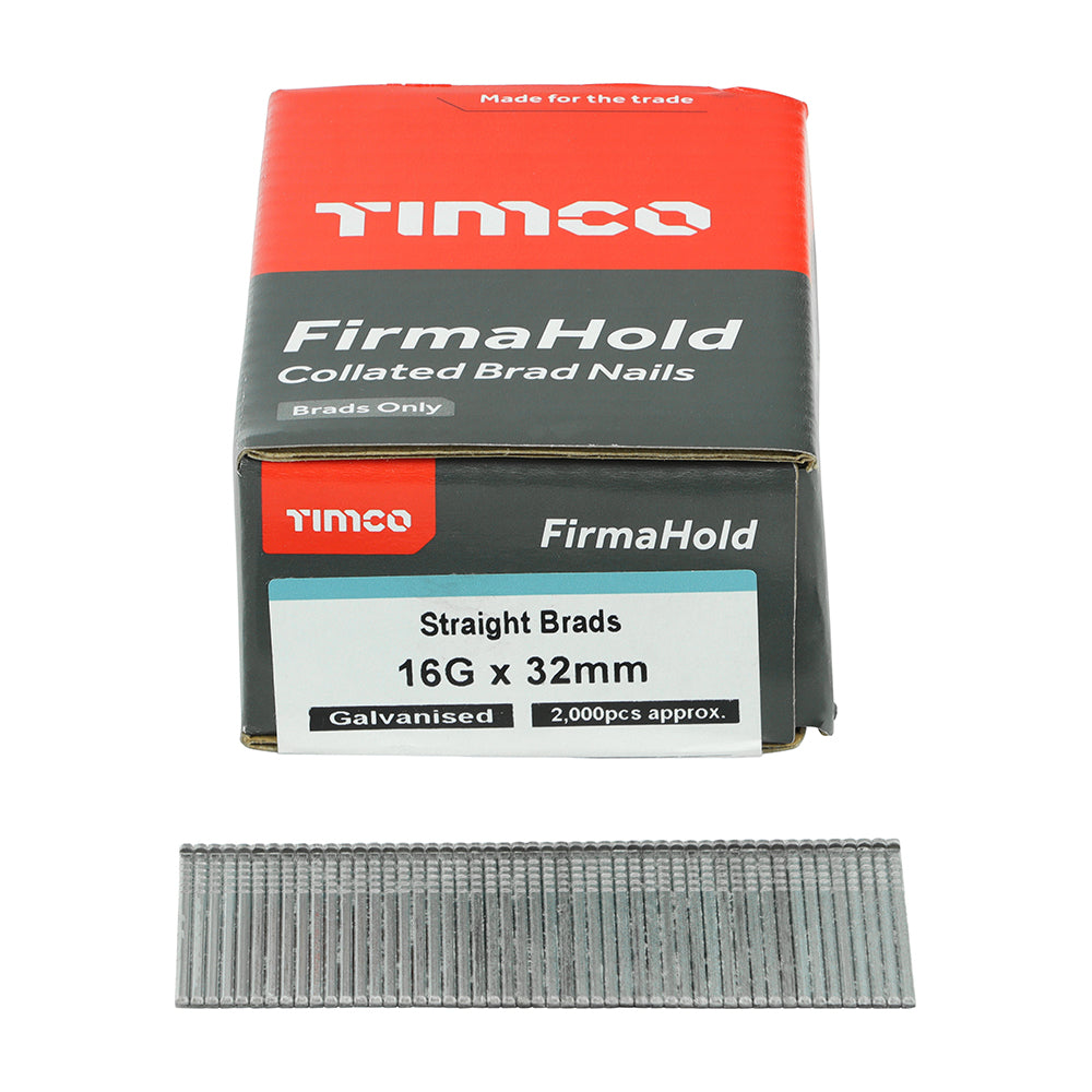 TIMCO Firmahold Collated Brad Nails - 16 Gauge x 32mm - Straight - Galvanised - Box of 2000