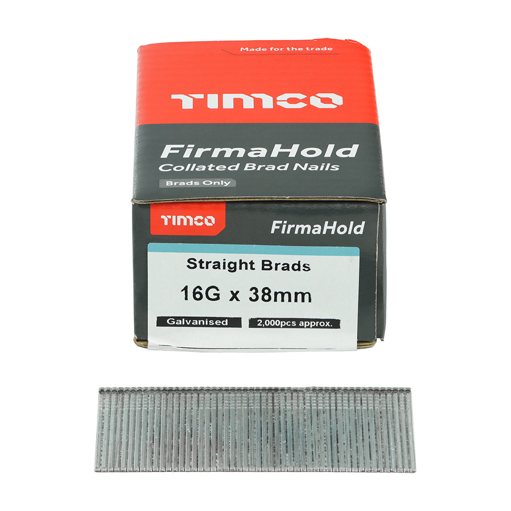 TIMCO FirmaHold Collated Brad Nails - 16 Gauge x 38mm - Straight - Galvanised - Box of 2000