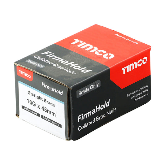 TIMCO FirmaHold Collated Brad Nails - 16 Gauge x 45mm - Straight - Galvanised - Box of 2000