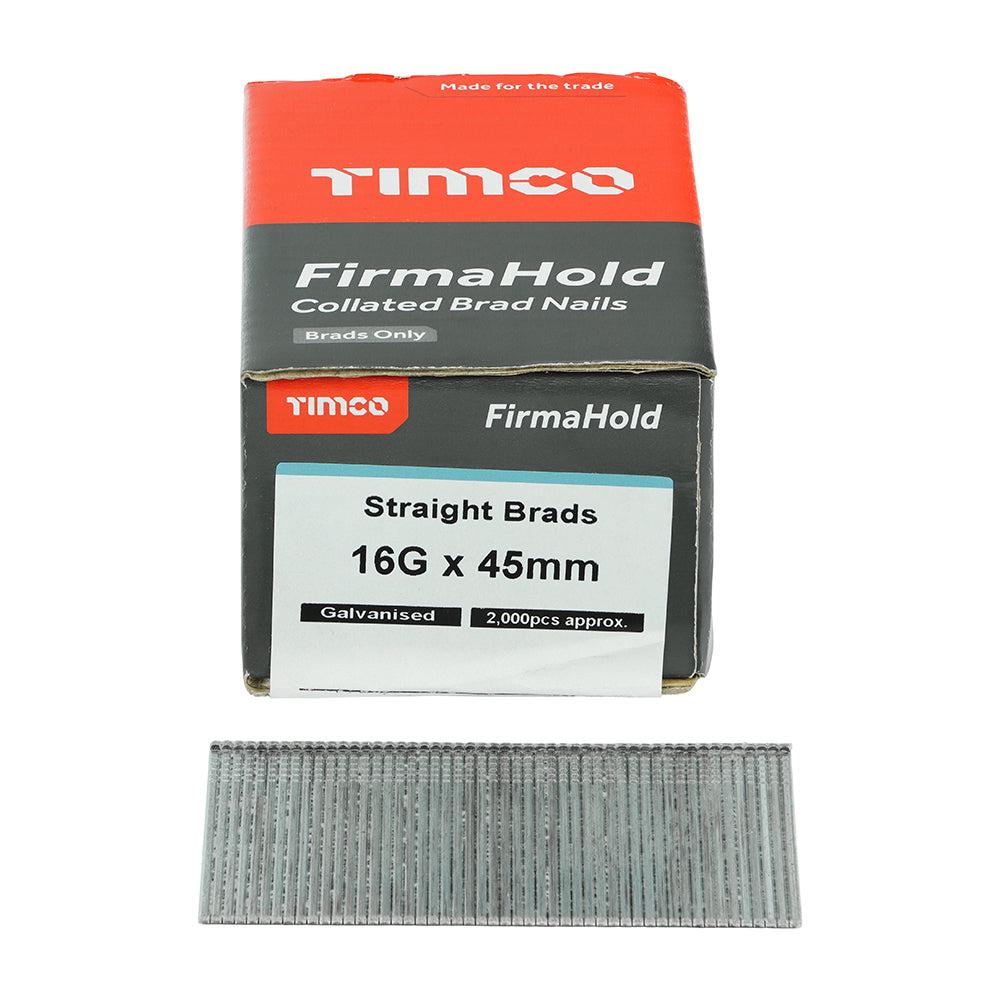 TIMCO FirmaHold Collated Brad Nails - 16 Gauge x 45mm - Straight - Galvanised - Box of 2000