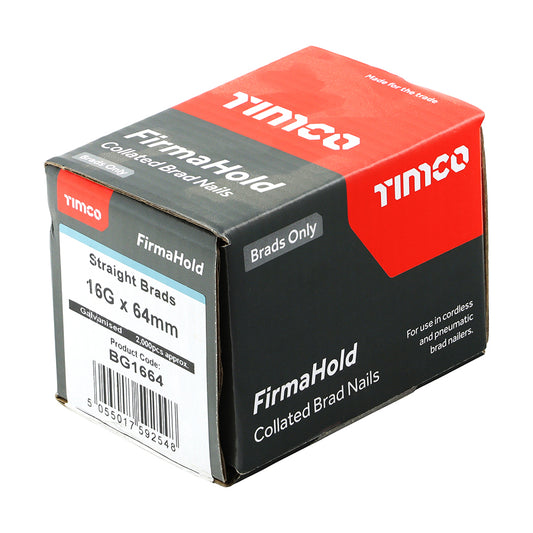 TIMCO FirmaHold Collated Brad Nails - 16 Gauge x 64mm - Straight - Galvanised - Box of 2000