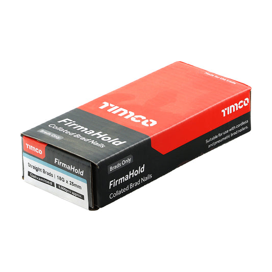 TIMCO FirmaHold Collated Brad Nails - 18 Gauge x 25mm - Straight - Galvanised - Box of 5000