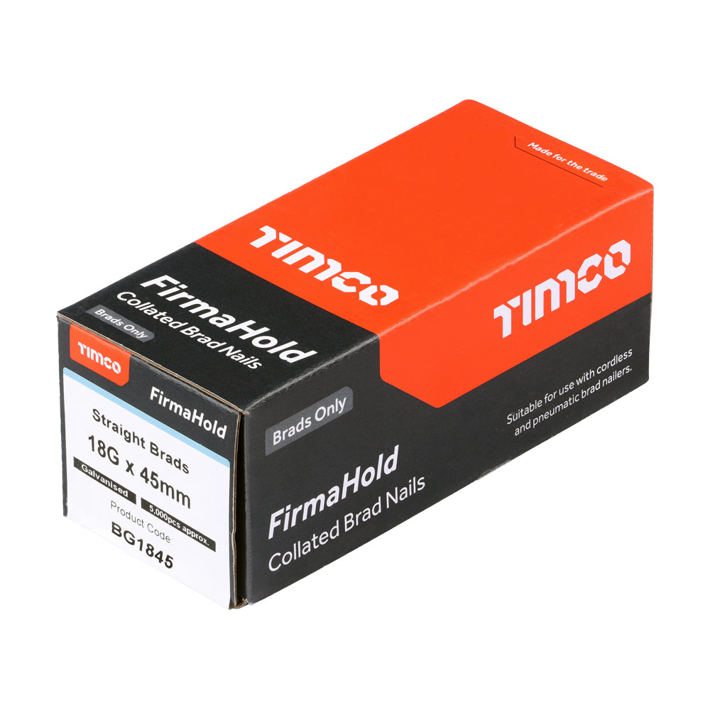 TIMCO FirmaHold Collated Brad Nails - 18 Gauge x 45mm - Straight - Galvanised - Box of 5000