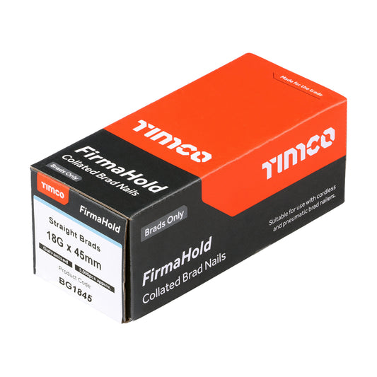 TIMCO FirmaHold Collated Brad Nails - 18 Gauge x 45mm - Straight - Galvanised - Box of 5000