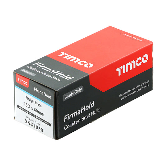 TIMCO FirmaHold Collated Brad Nails - 18 Gauge x 50mm - Straight - A2 Stainless Steel - Box of 2000