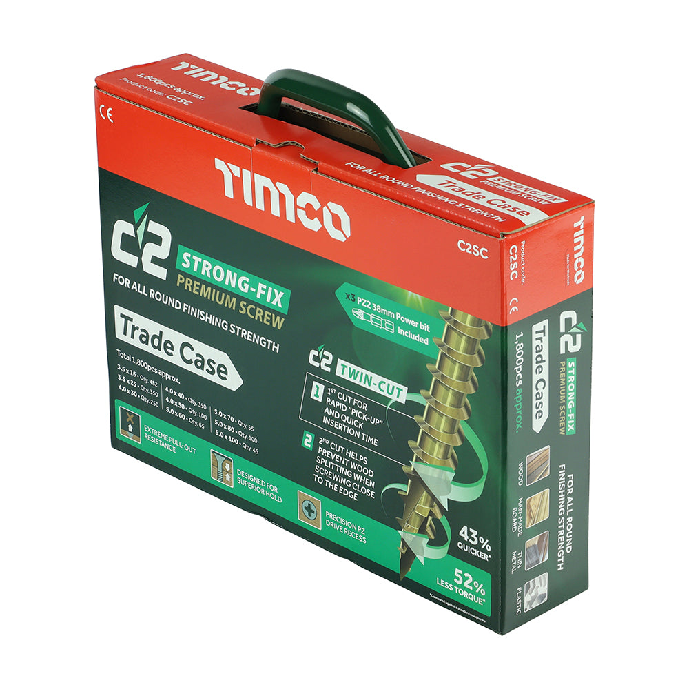 Timco C2 Strong-Fix PZ Double-Countersunk Multipurpose Premium Screw Trade Case (1800 Pieces)