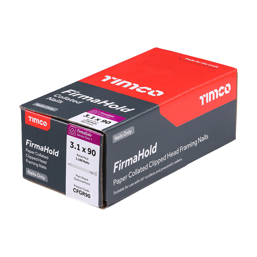 TIMCO 3.1 x 90mm - FirmaHold Collated Clipped Head Nails - Retail Pack - Plain Shank - FirmaGalv (Box of 1,100)