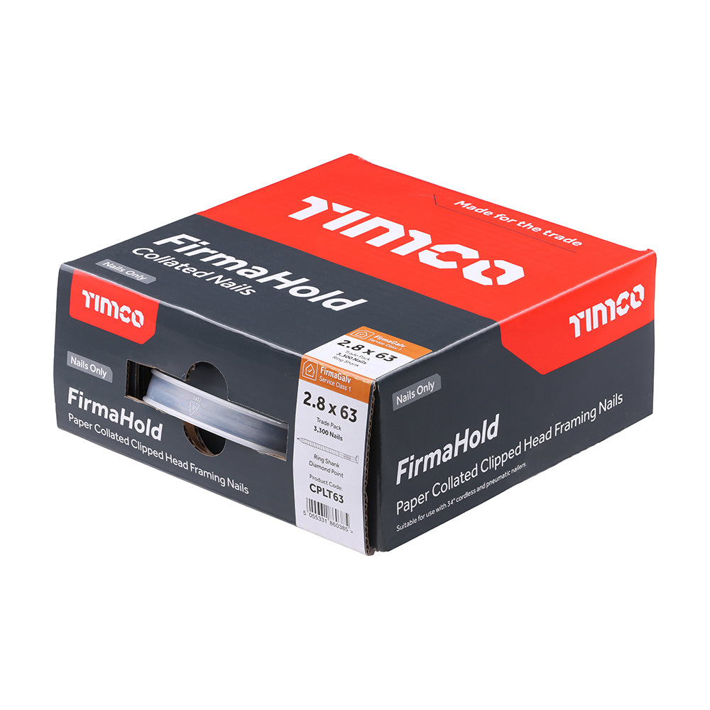 TIMCO 2.8 x 63mm - FirmaHold Collated Clipped Head Nails - Trade Pack - Ring Shank - FirmaGalv + (Box of 3,300)