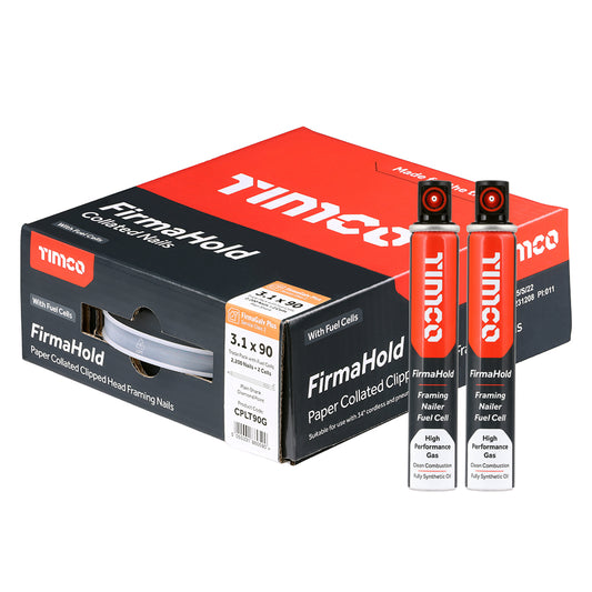 TIMCO 3.1 x 90mm - FirmaHold Collated Clipped Head Nails & Fuel Cells - Trade Pack - Plain Shank - FirmaGalv + (Box of 2,200)