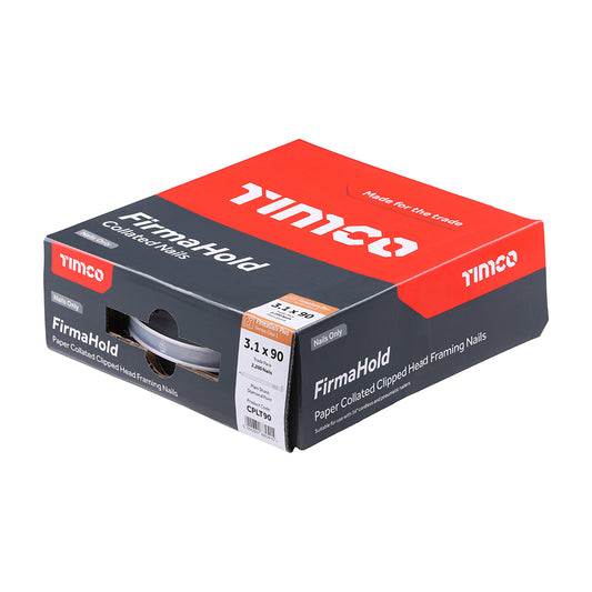 TIMCO 3.1 x 90mm - FirmaHold Collated Clipped Head Nails - Trade Pack - Plain Shank - FirmaGalv + (Box of 2,200)