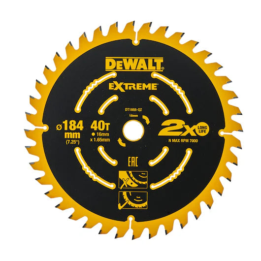 DeWalt DT1668-QZ Medium Saw Blade for Cordless Mitre Saws 184mm x 16mm x 40 Teeth
