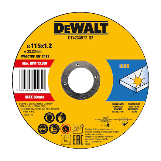 DeWalt DT42335TZ Inox 115mm Metal Cutting Discs Pack of 10