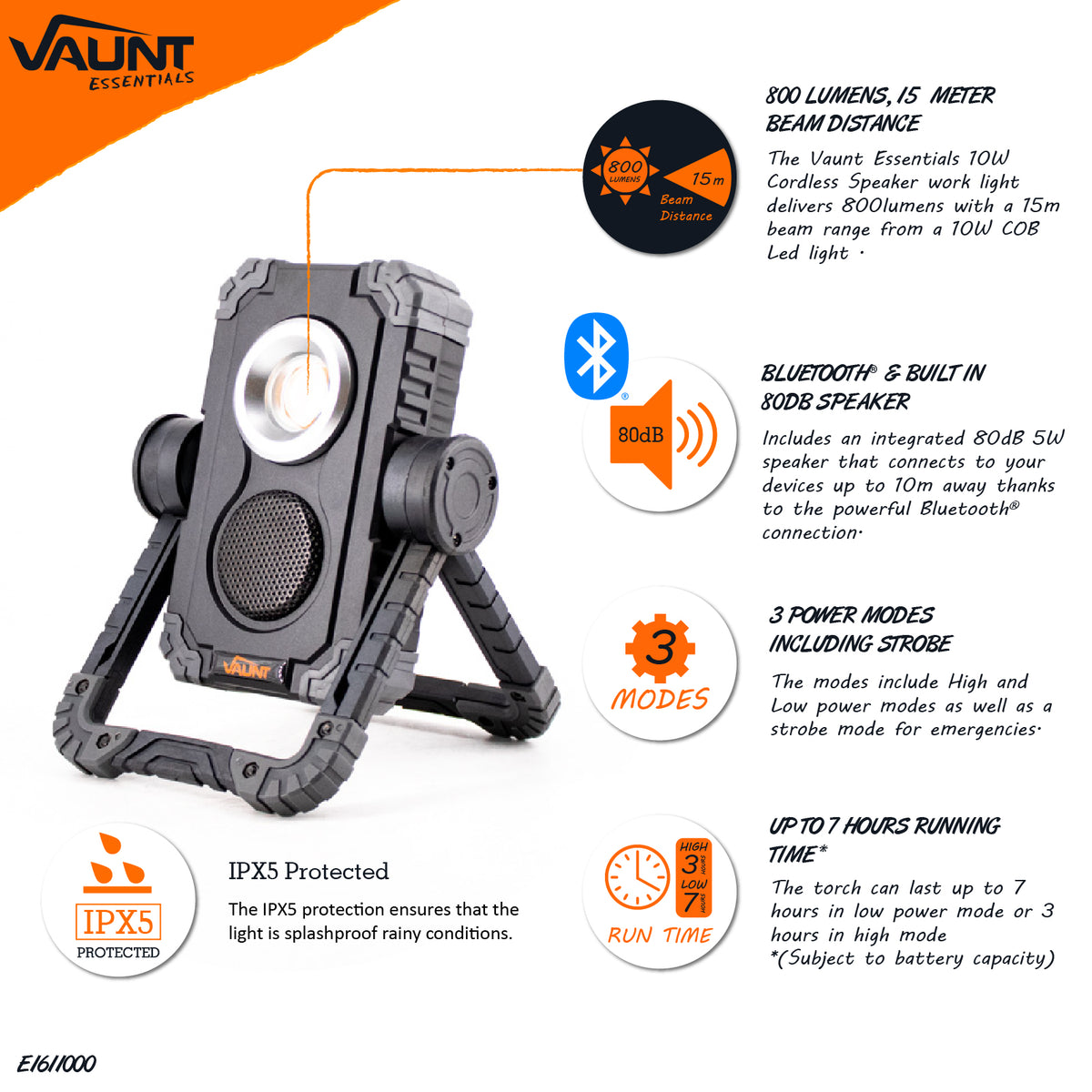 Vaunt Essentials 10W Cordless Adjustable Speaker Light