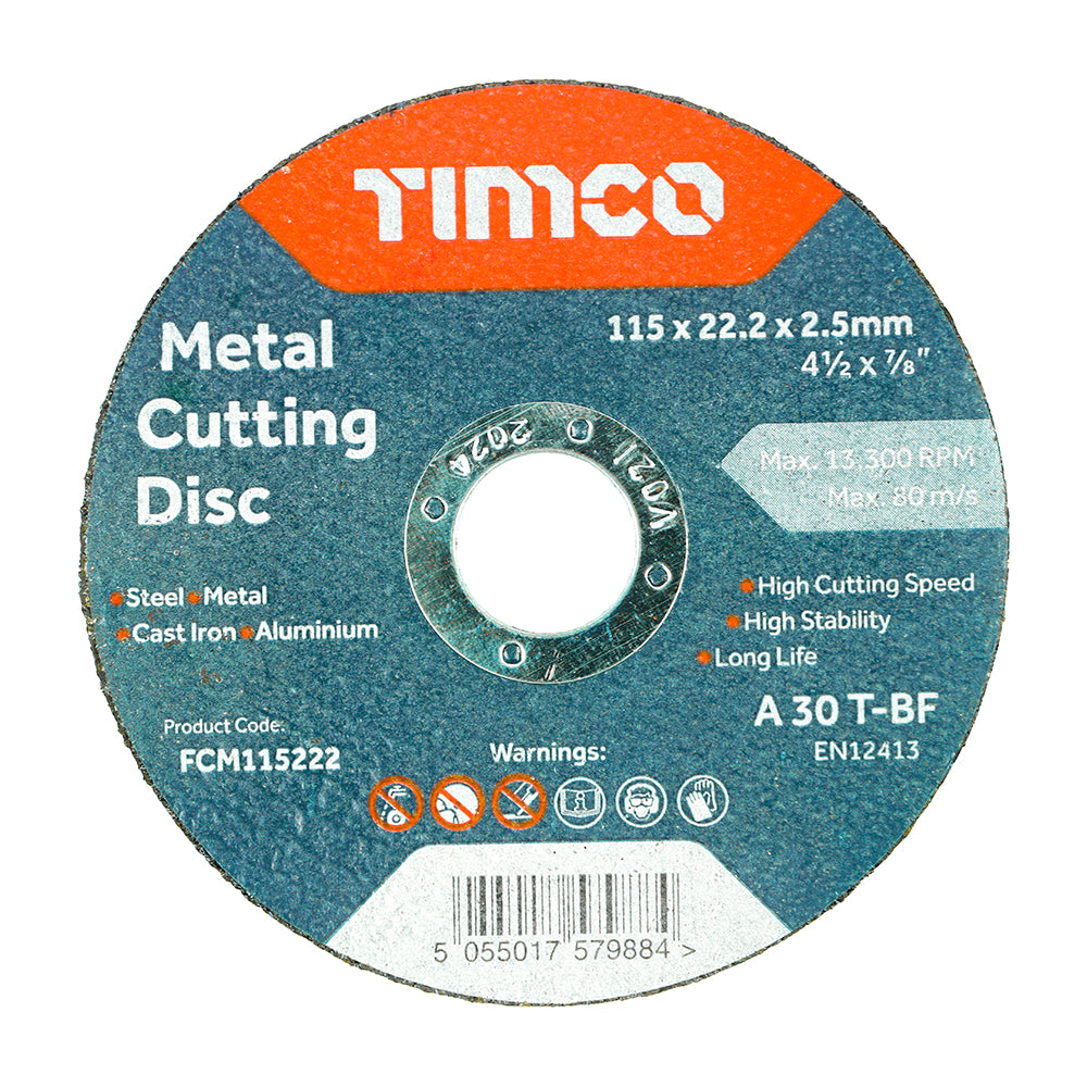 TIMCO Bonded Abrasive Disc 115mm x 22.2mm x 2.5mm (5 Pack)