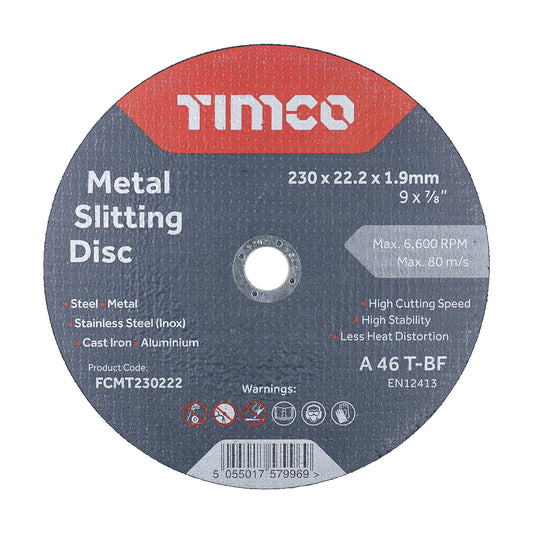 TIMCO Bonded Abrasive Disc - For Cutting 230 x 22.2 x 1.9