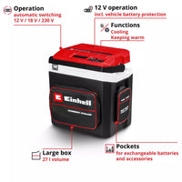 Einhell 230V or 18V Li-Ion Power X-Change 27Ltr Cordless Cooler Box (Bare Unit)