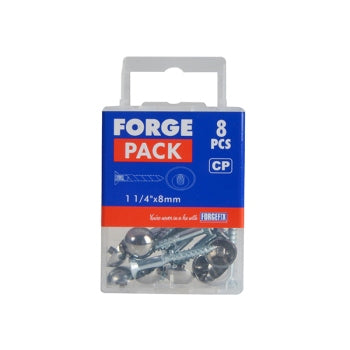 ForgeFix Mirror Screw Chrome Domed Top Slotted ZP 1.1/2in x 8 Forge Pack of 8