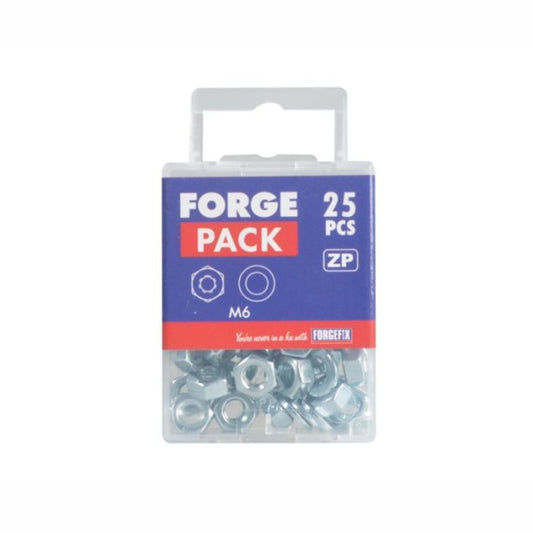 ForgeFix Hexagonal Nuts & Washers ZP M6 Forge Pack 25