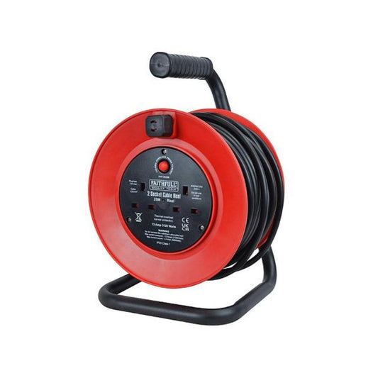 Faithfull 2 Socket Open Cable Reel 240V 25M 13A