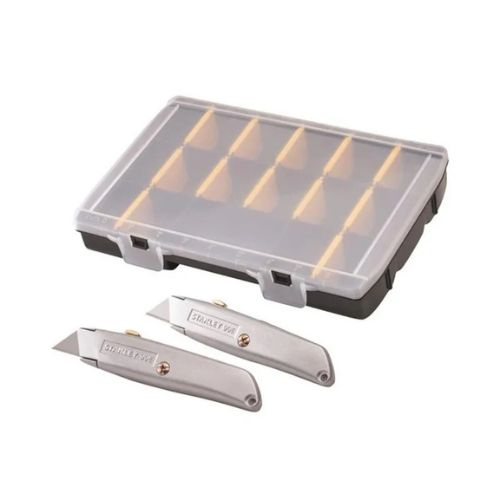 STANLEY 99E Trimming Knife Twin Pack with 50 Spare Blades in Organiser