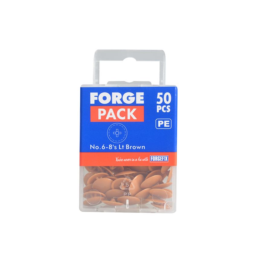 ForgeFix Pozi Compatible Cover Cap Light Brown No.6-8 Forge Pack of 50