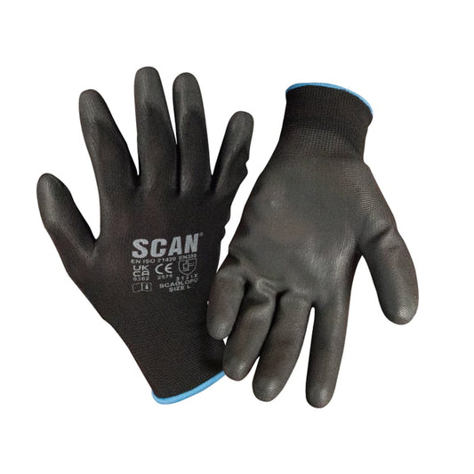 Scan Black PU Dipped Gloves (5 Pairs)