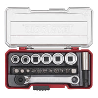 Teng Tools 1/4" Socket Set 6 pt With Belt Clip 19 Pieces