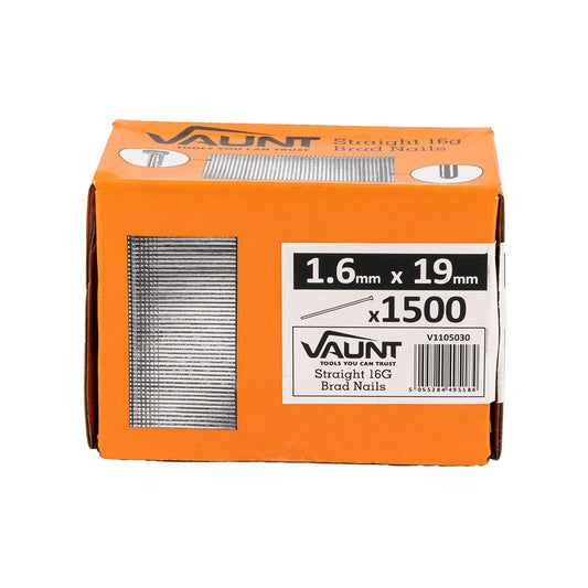 Vaunt 19mm 16g Straight Brad Nails - Pack of 1500