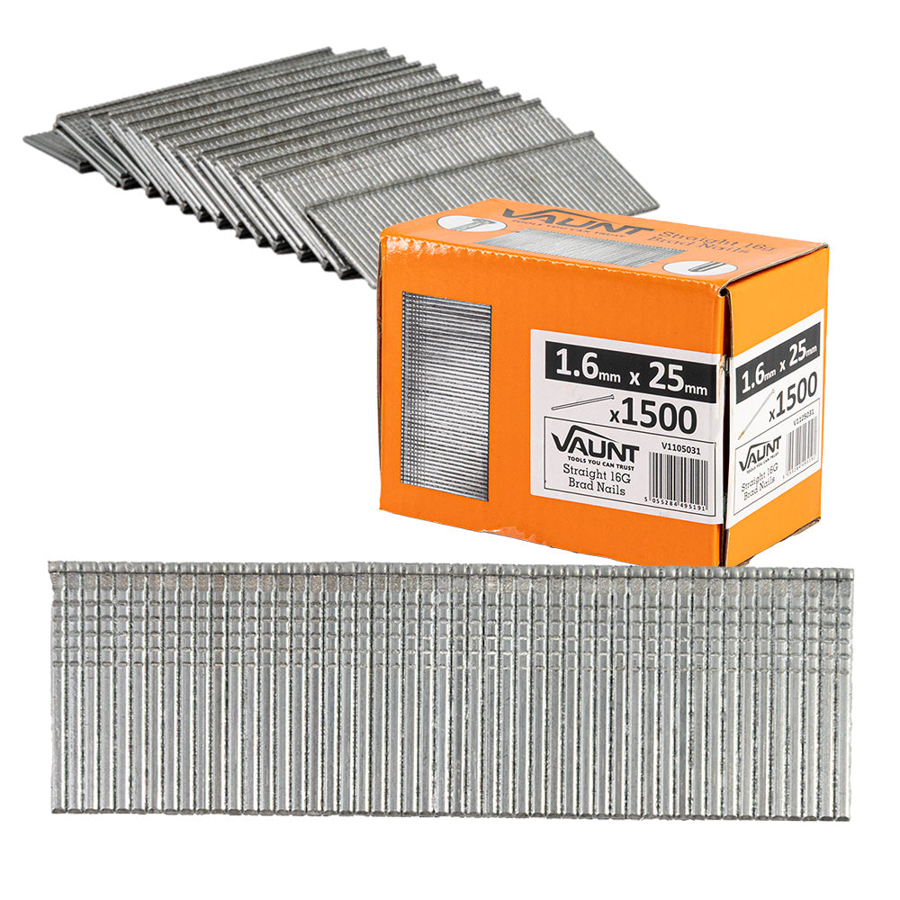 Vaunt 25mm 16g Straight Brad Nails - Pack of 1500
