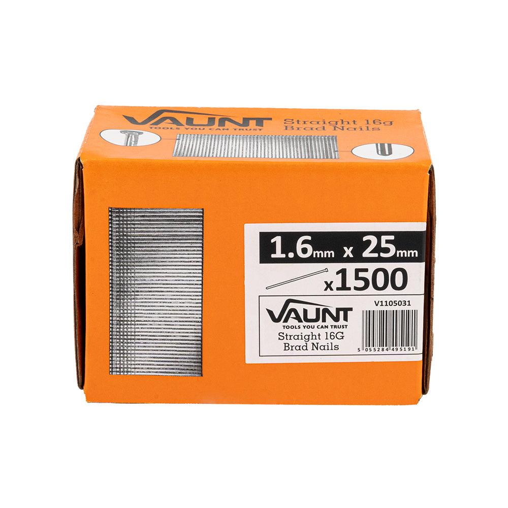 Vaunt 25mm 16g Straight Brad Nails - Pack of 1500