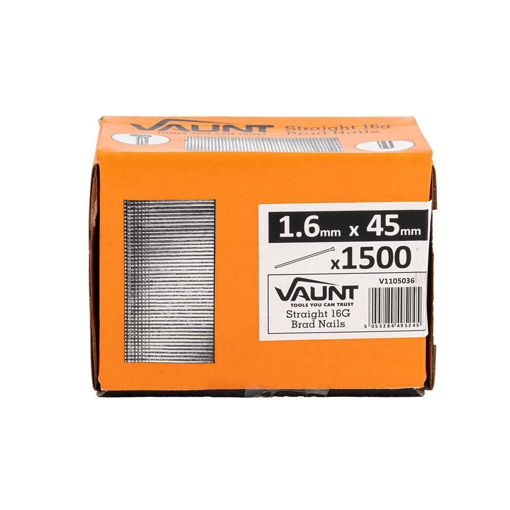 Vaunt 45mm 16g Straight Brad Nails - Pack of 1500
