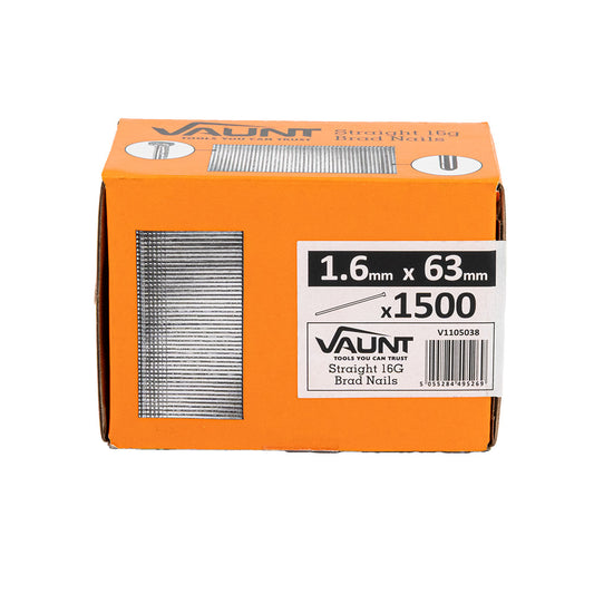 Vaunt 63mm 16g Straight Brad Nails - Pack of 1500